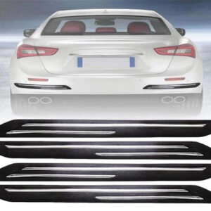 Auto E-Shopping Double Chrome Rubber Car Bumper Protector Guard with Chrome Strips for All Cars 4 Pcs Set
