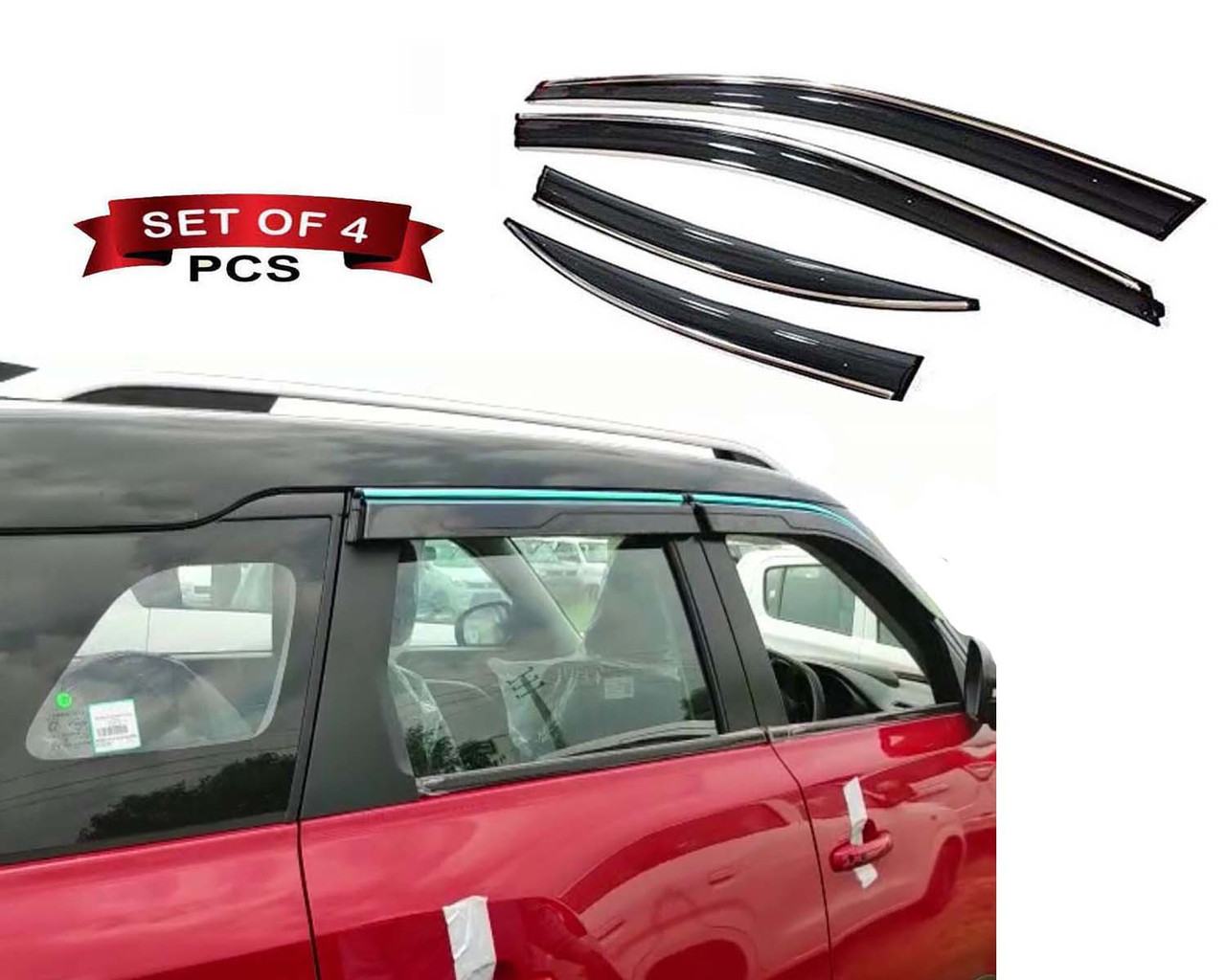 Auto E-Shopping Chromeline Door visor for Brezza Breeza 2022 Set of 4 Pieces