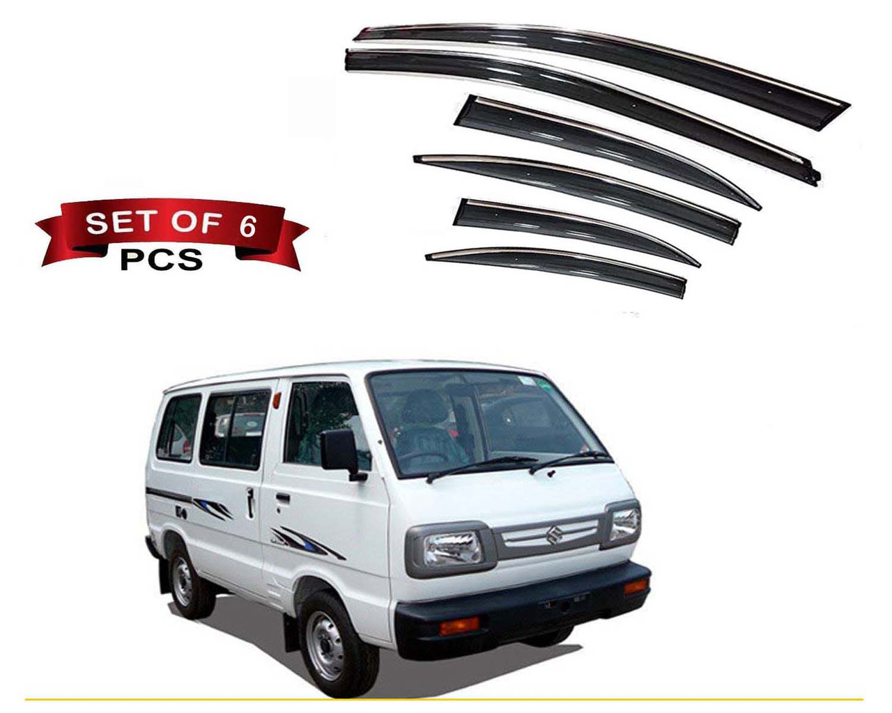 Auto E-Shopping Chromeline Door visor for Maruti Omani Van Set of 6 Pieces