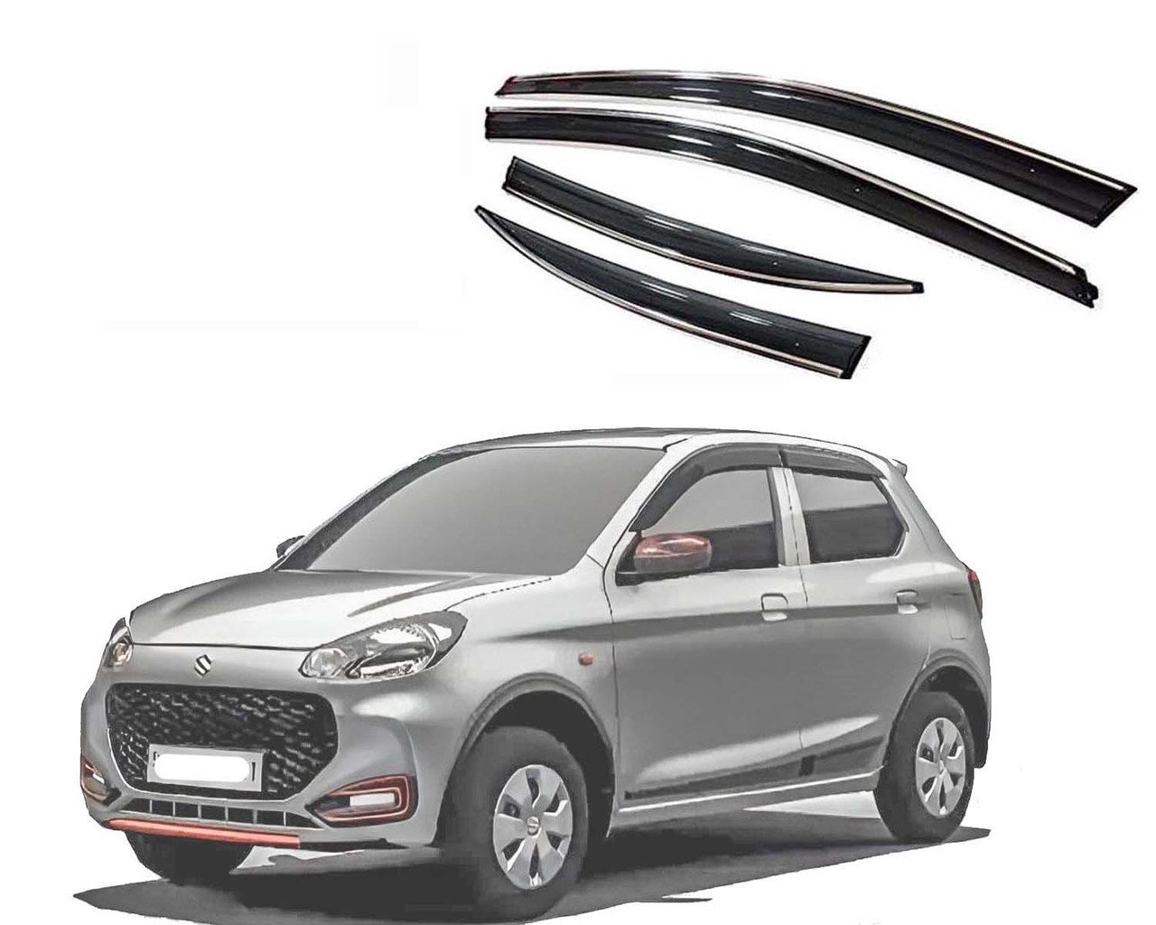 Auto E-Shopping Chromeline Door visor for Alto K-10 2022 Set of 4 Pieces
