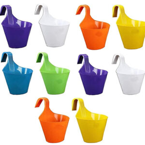 Auto E-Shopping Plastic Hanging Planters 12 Inch Height for Home Balcony Garden Terrace Multicolor Flower Hanging Hooked Flower Pots
