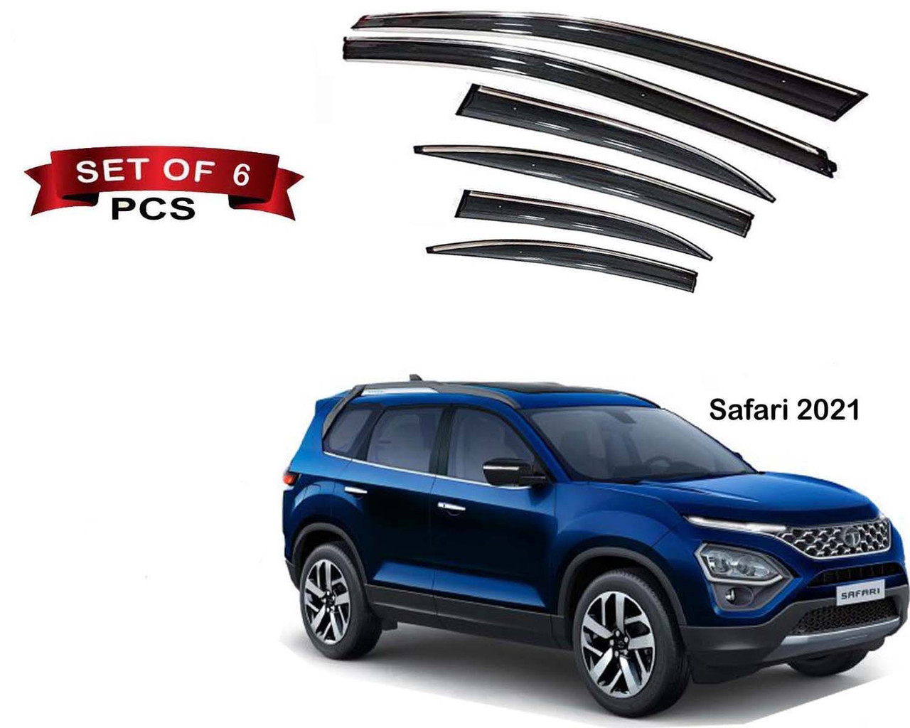 Auto E-Shopping Chromeline Door visor for Tata Safari 2021 Model Set of 6 Pieces