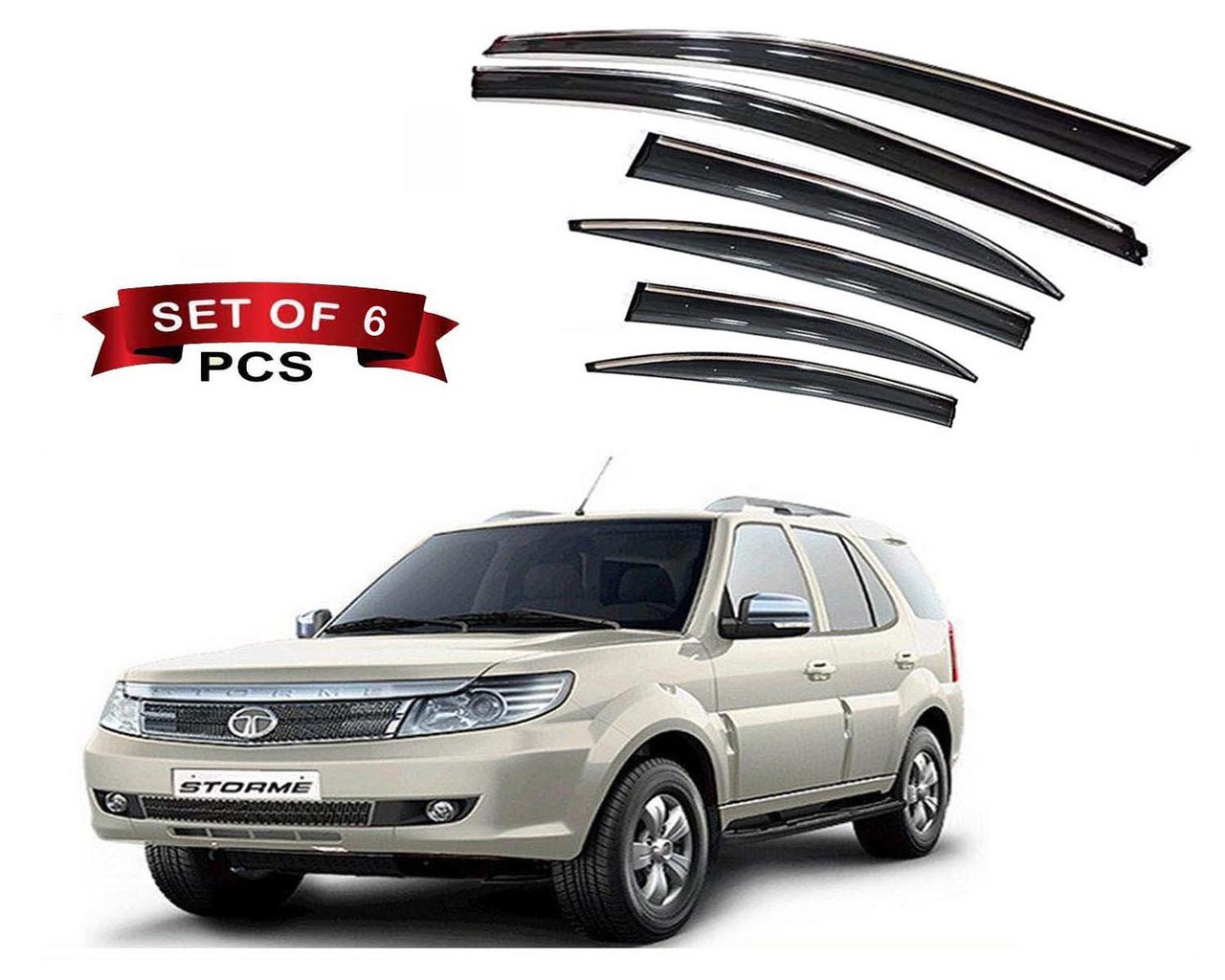 Auto E-Shopping Chromeline Door visor for Tata Safari Strome Set of 6 Pieces