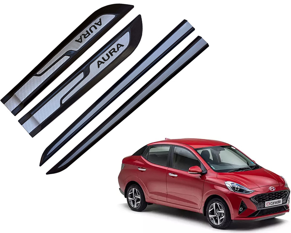 Auto E-Shopping Car Door Side Beading Moulding Silver Black Colour Compatible for Hyundai AURA Set of 4 Pieces