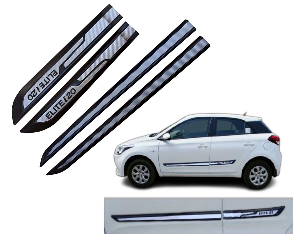 Auto E-Shopping Car Door Side Beading Moulding Silver Black Colour Compatible for Hyundai Elite I20 Set of 4 Pieces