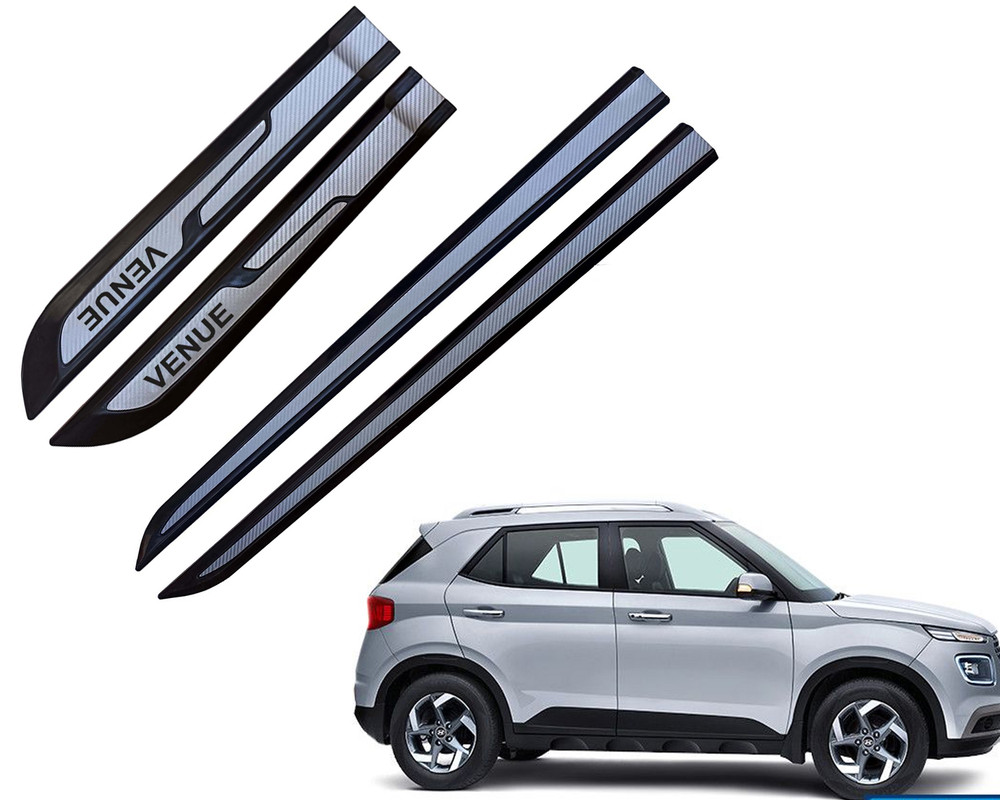 Auto E-Shopping Car Door Side Beading Moulding Silver Black Colour Compatible for Hyundai Venue Set of 4 Pieces