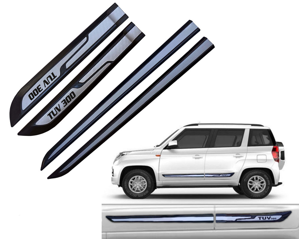 Auto E-Shopping Car Door Side Beading Moulding Silver Black Colour Compatible for Mahindra TUV 300 Set of 4 Pieces