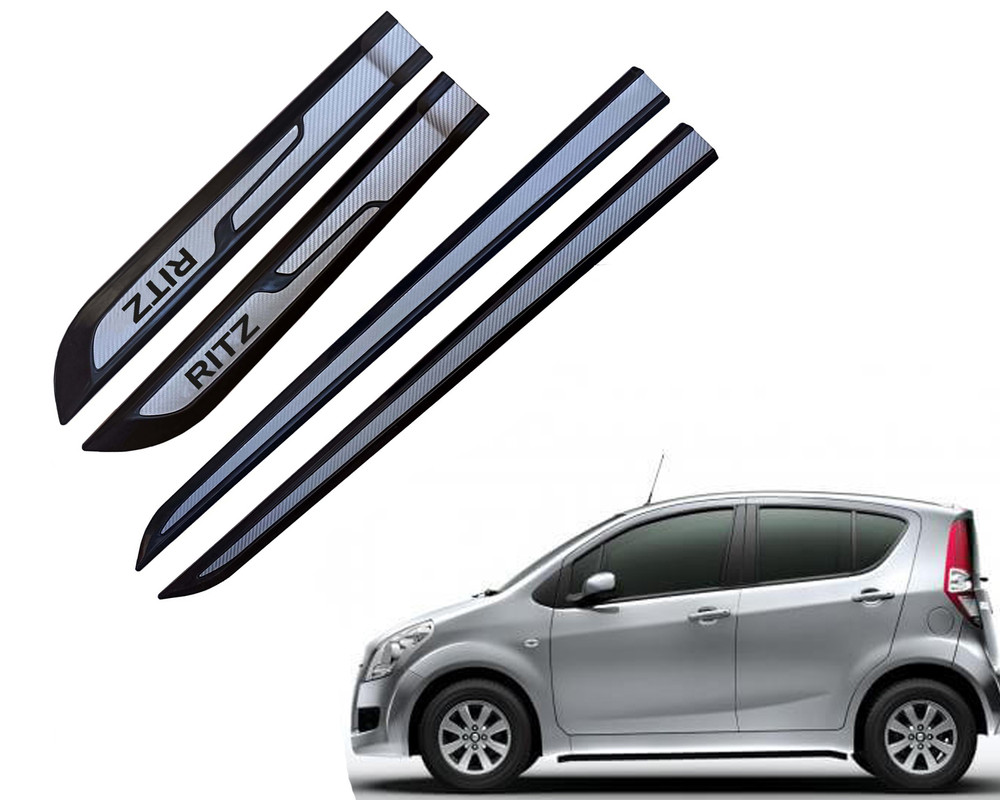 Auto E-Shopping Car Door Side Beading Moulding Silver Black Colour Compatible for Maruti Ritz Set of 4 Pieces