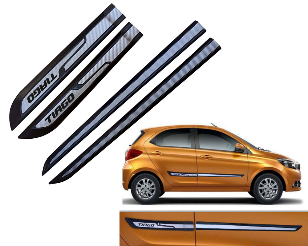 Auto E-Shopping Car Door Side Beading Moulding Silver Black Colour Compatible for Tata Tiago Set of 4 Pieces