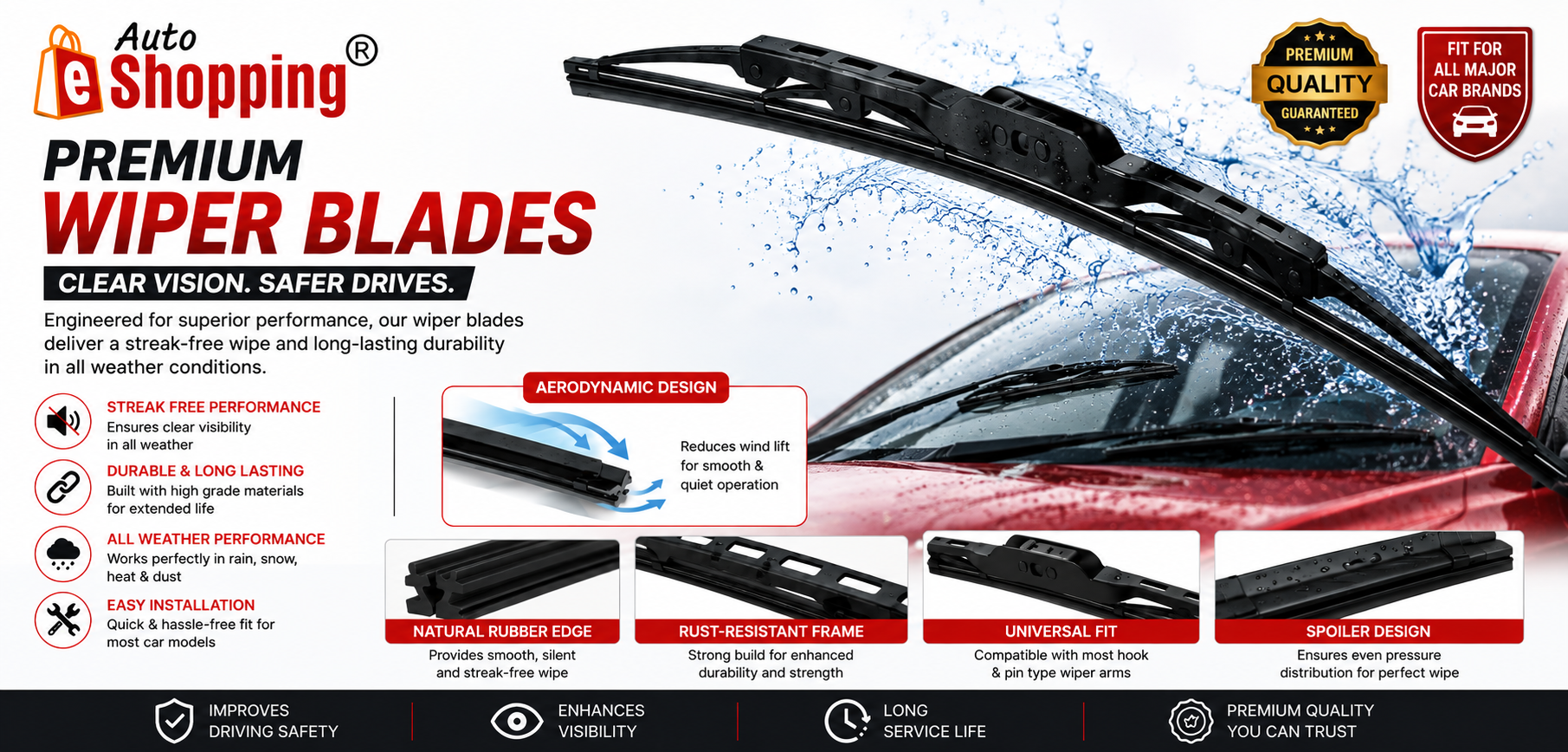 Jazz Premium AerodynamicHook Type Wiper Blades