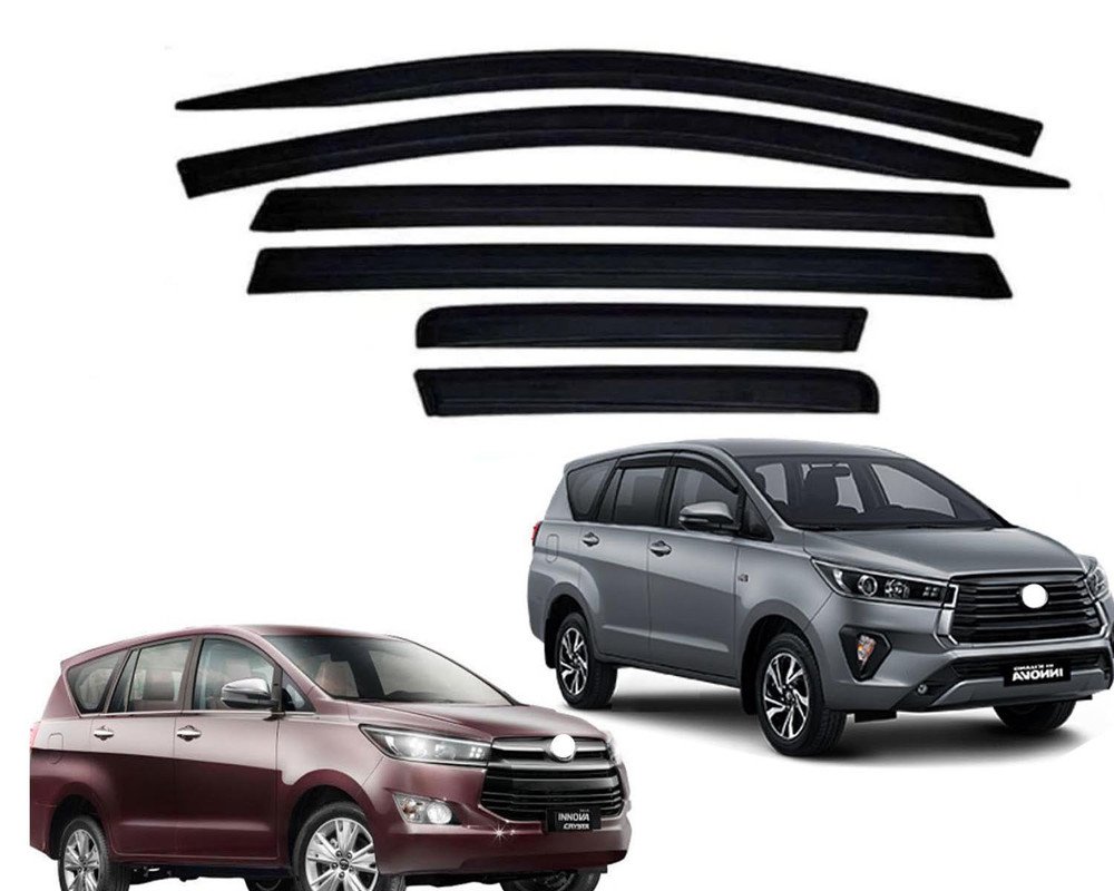 Innova Crysta Door Visor Premium Sun Rain Visor Wind Deflector for Innova Crysta Set of 6 Pieces